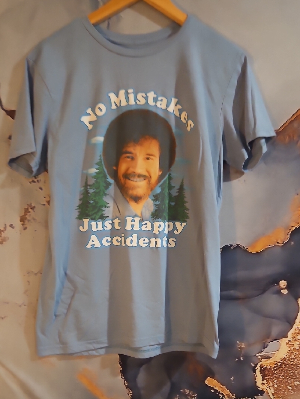 Men's Light Blue Graphic Tee - 'No Mistakes Just Happy Accidents'